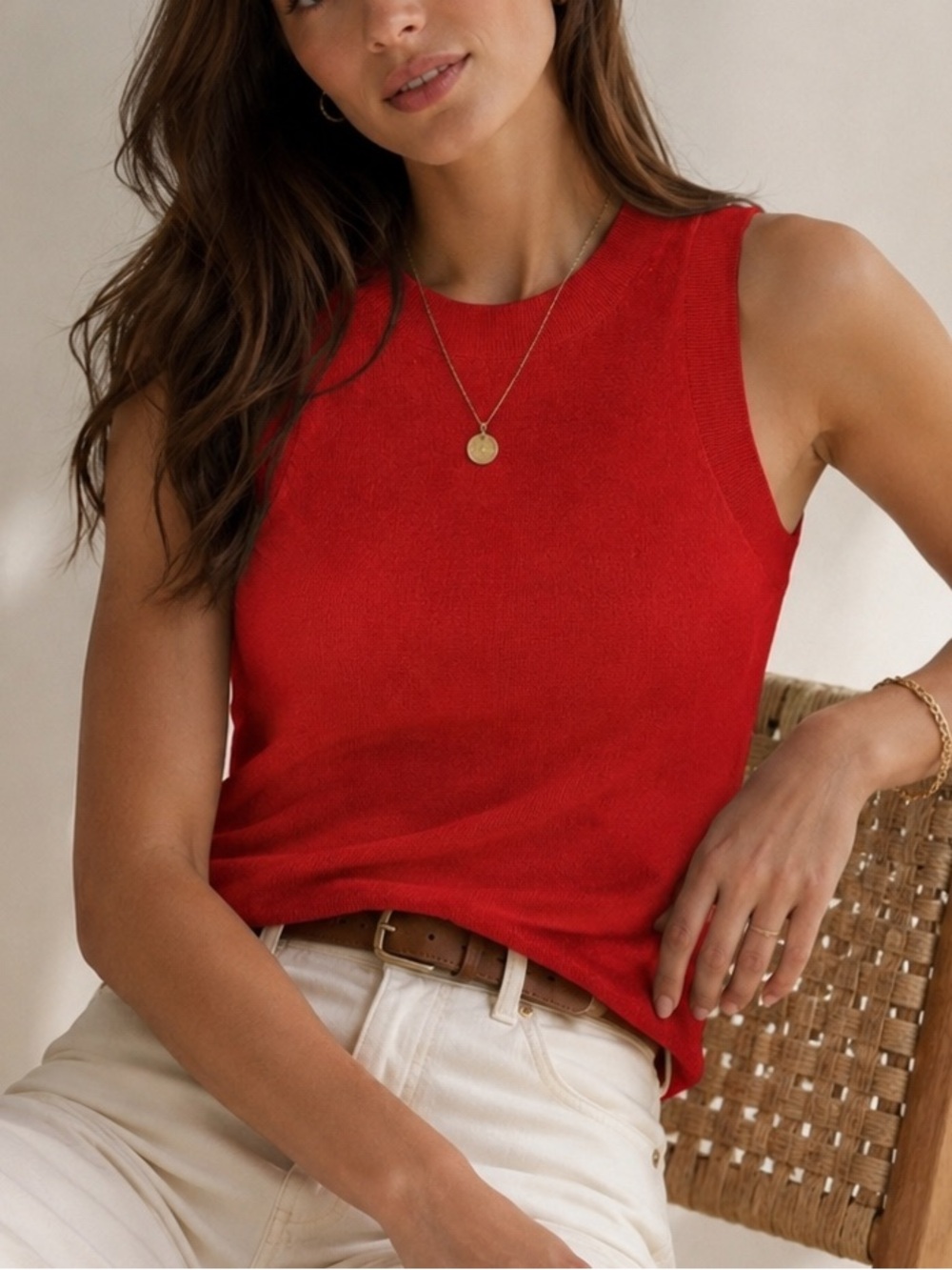 Cable & Gauge Bright Red Ribbed Knit Tank